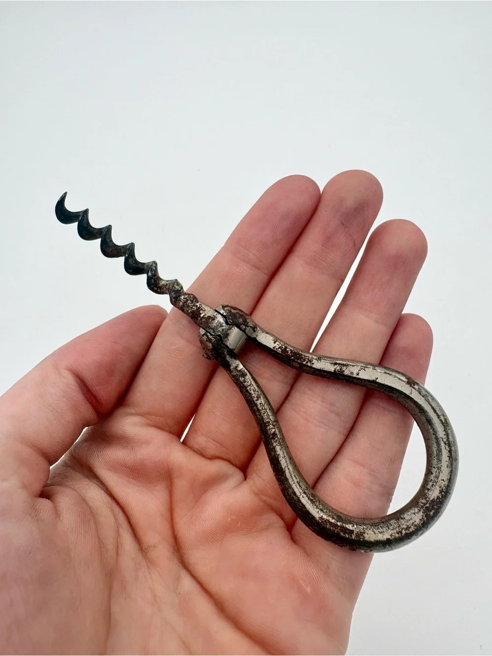 Vintage English Faceted Folding Iron Bow Corkscrew Rare Collectible 19th Century
